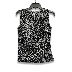 Ann Taylor Sleeveless Blouse Round Neck Animal Print Black Gray Women's 2 Petite